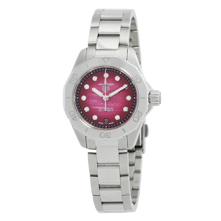 Photo: Tag Heuer Aquaracer Professional 200 Automatic Diamond Red Dial Ladies Watch WBP2414.BA0622