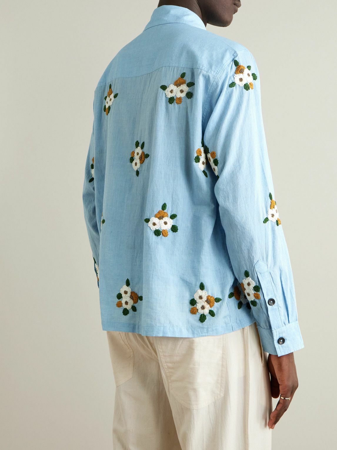 KARTIK RESEARCH 手刺繍 長袖シャツ Kartik Research - Floral-Embroidered Embellished Cotton Shirt