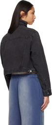 Alexander Wang Black Embossed Logo Pattern Denim Jacket