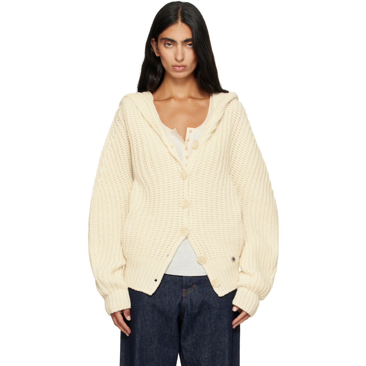Stella McCartney Beige Chunky Ribbed Hooded Cardigan