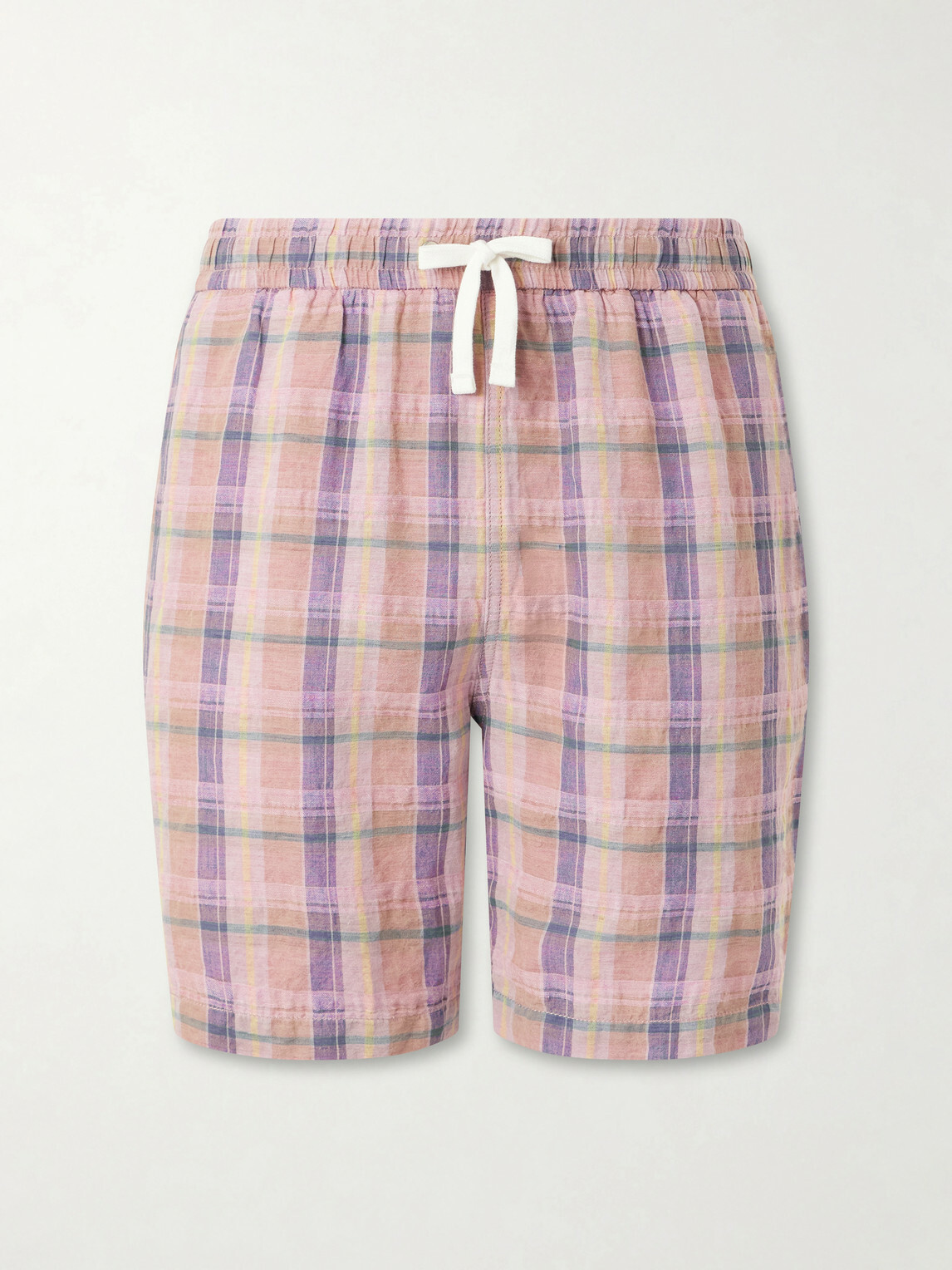 Drake's - Straight-Leg Checked Linen And Cotton-Blend Drawstring Shorts - Pink