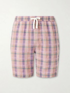 Drake's - Straight-Leg Checked Linen And Cotton-Blend Drawstring Shorts - Pink