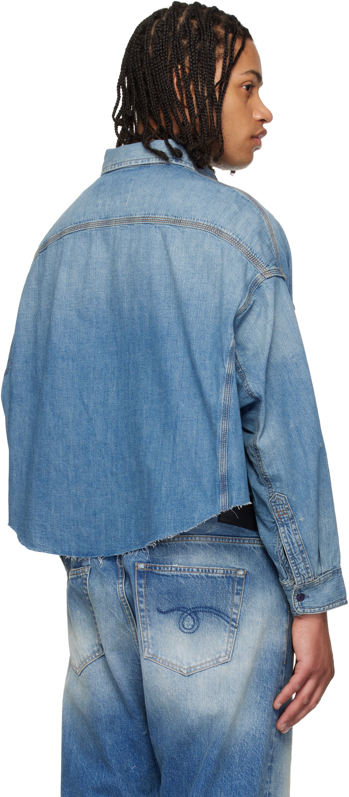 R13 Blue Cropped Denim Shirt