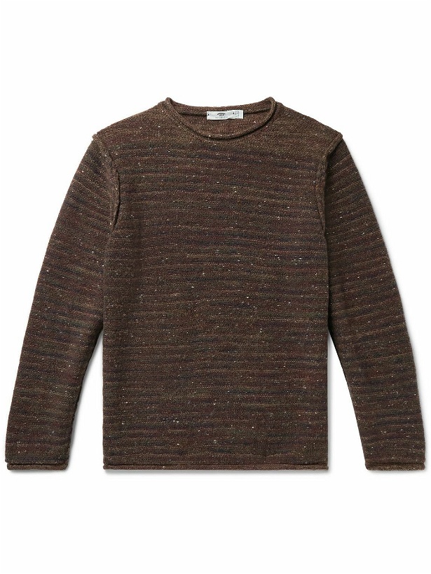 Photo: Inis Meáin - Striped Donegal Merino Wool and Cashmere-Blend Sweater - Brown
