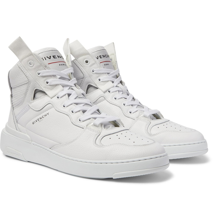 Photo: Givenchy - Wing Grosgrain-Trimmed Full-Grain Leather High-Top Sneakers - White