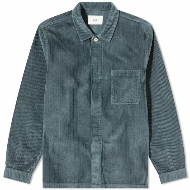 Photo: Folk Men's Cord Patch Shirt in Forest Green Cord