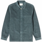Folk Men's Cord Patch Shirt in Forest Green Cord