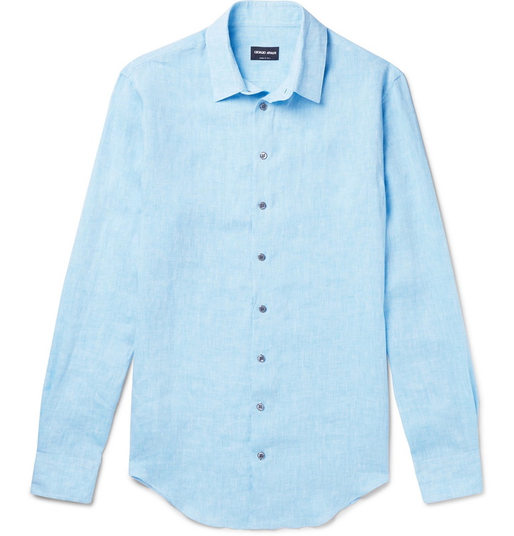 Photo: Giorgio Armani - Mélange Linen Shirt - Blue