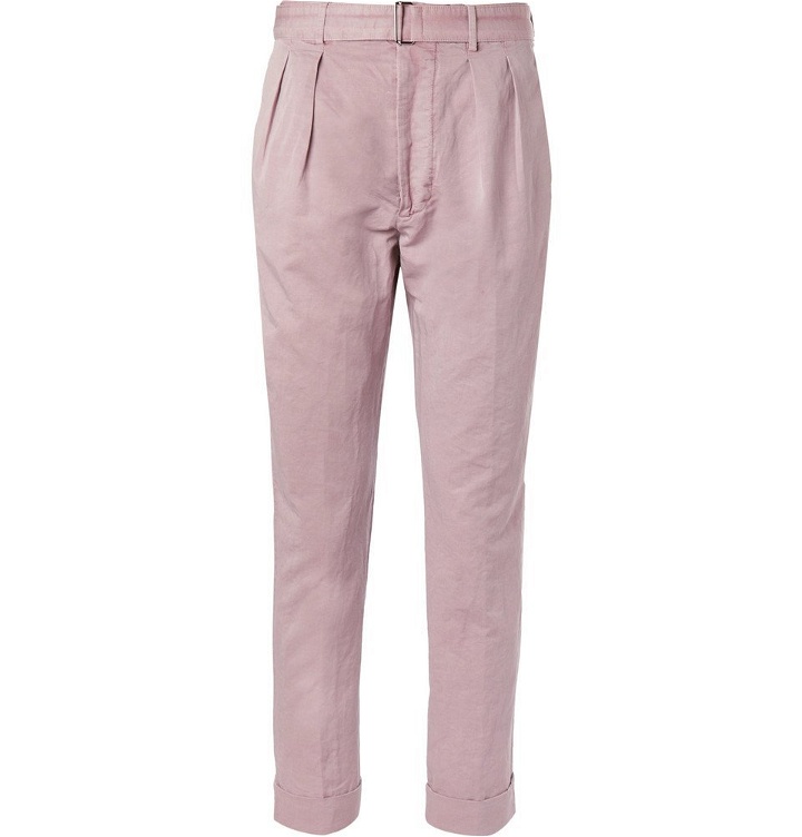 Photo: Officine Generale - Light-Pink Tapered Cotton and Linen-Blend Trousers - Pink