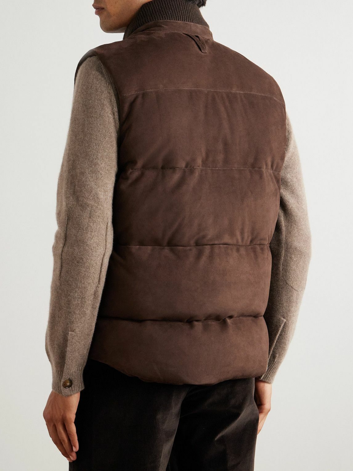 Valstar - Locke Wool-Trimmed Quilted Suede Down Gilet - Brown