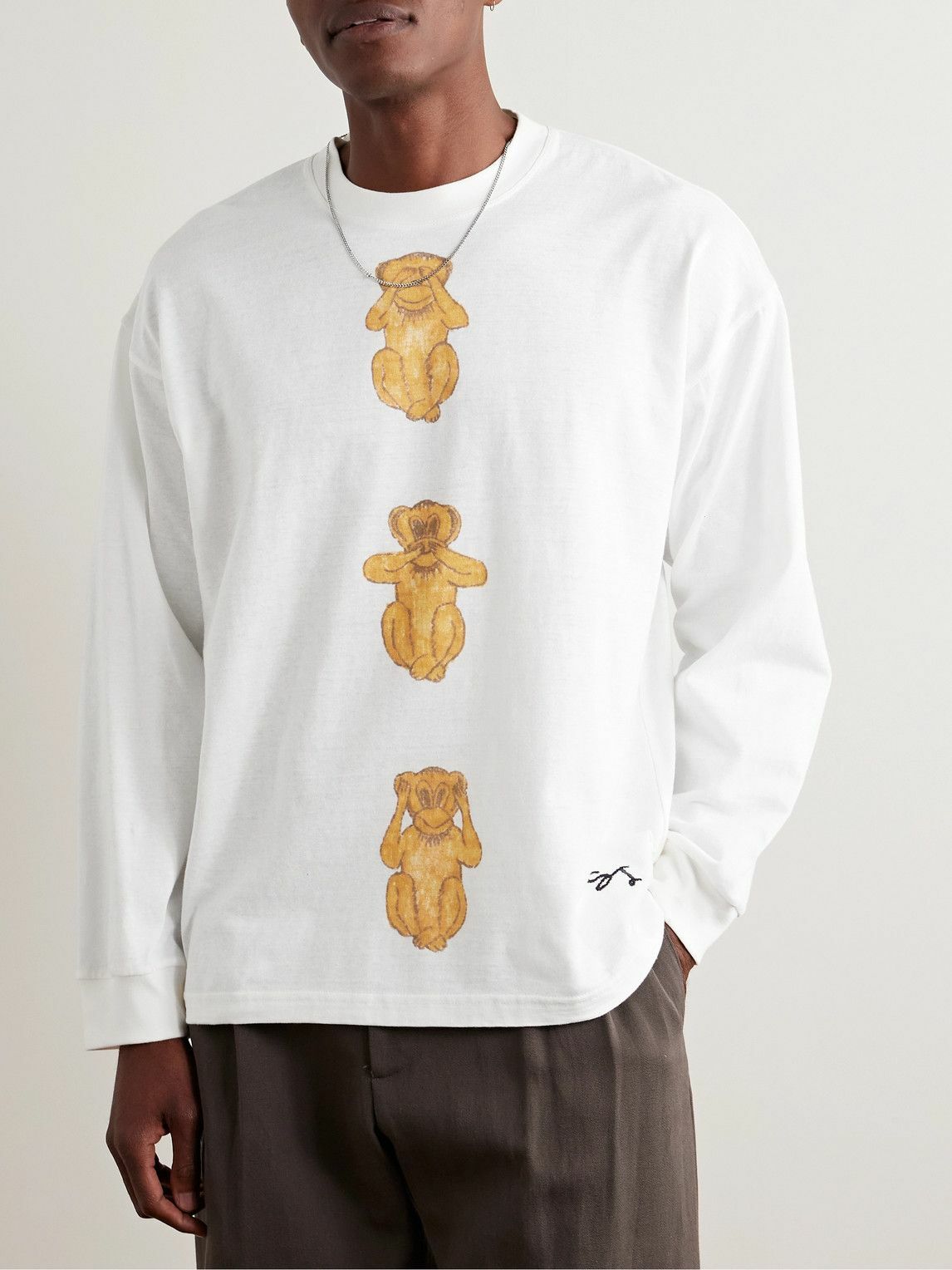 Small Talk - Logo-Embroidered Printed Cotton-Jersey T-Shirt - White