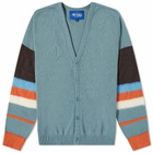 Awake NY Striped Sleeve Mohair Cardigan in Teal Multi