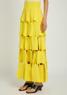 A.W.A.K.E Mode Panelled Trapeze Knit Midi Skirt Yellow