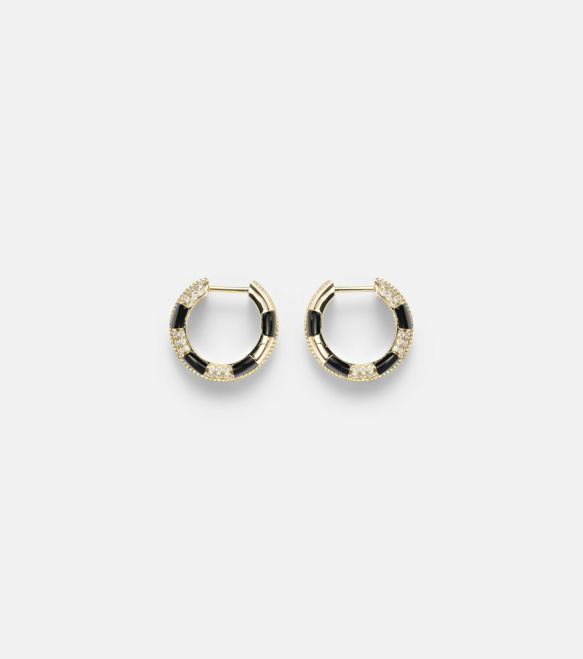 Yvonne Léon Mini 9kt gold earrings with diamonds and onyx