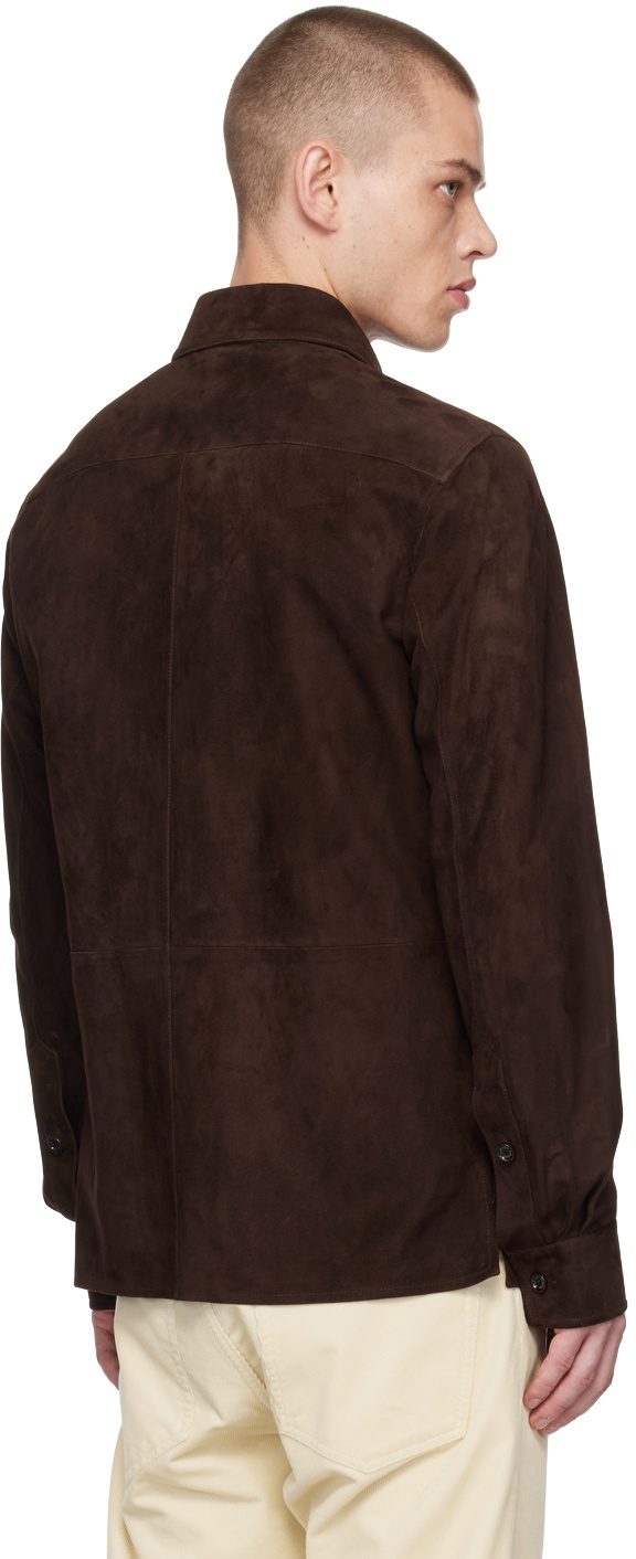 Ralph Lauren Purple Label Brown Spread Collar Suede Jacket