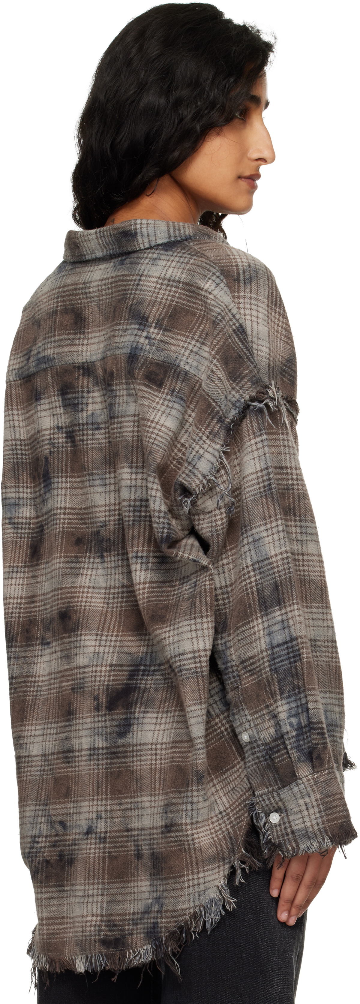 R13 Gray Shredded Seam Drop Neck Shirt