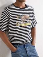 BODE - Printed Striped Ribbed Cotton-Jersey T-Shirt - Black