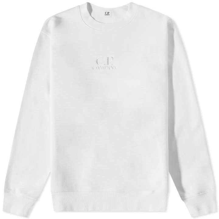 Photo: C.P. Company Men's Garment Dyed Centre Logo Crew Sweat in Gauze White