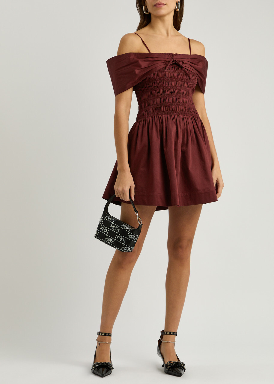 Damson Madder Esmerelda Smocked Cotton Mini Dress Burgundy Damson Madder