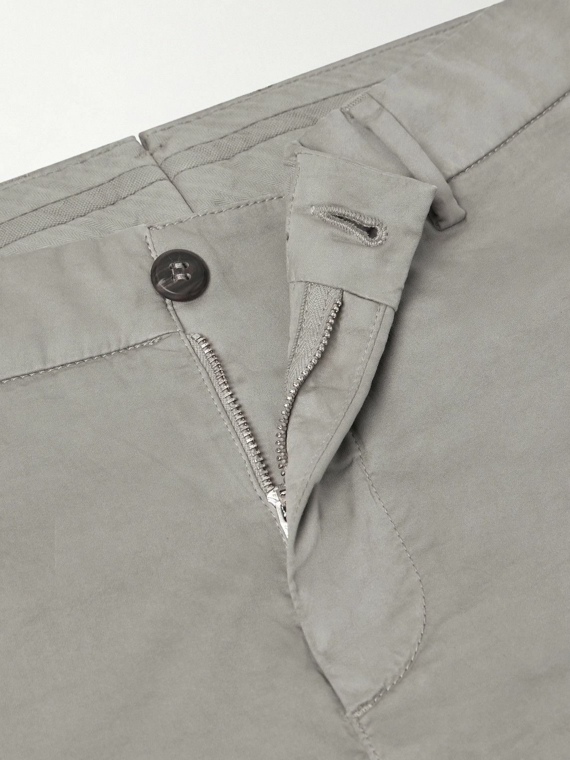 Eleventy - Straight-Leg Pleated Stretch Cotton and Silk-Blend Trousers - Gray