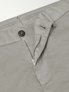 Eleventy - Straight-Leg Pleated Stretch Cotton and Silk-Blend Trousers - Gray
