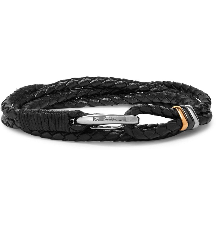 Photo: Paul Smith - Woven Leather and Silver and Gold-Tone Wrap Bracelet - Black