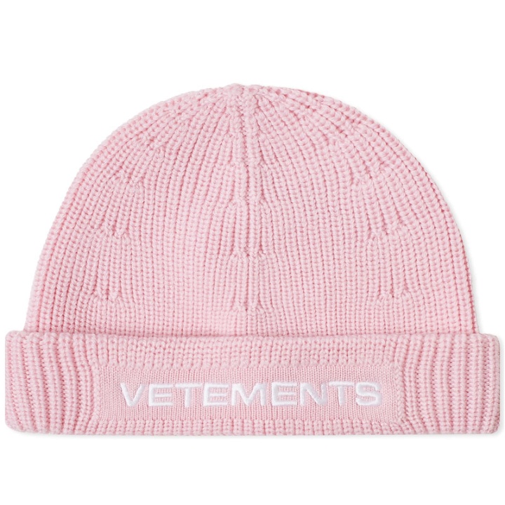 Photo: Vetements Women's Logo Beanie Hat in Baby Pink