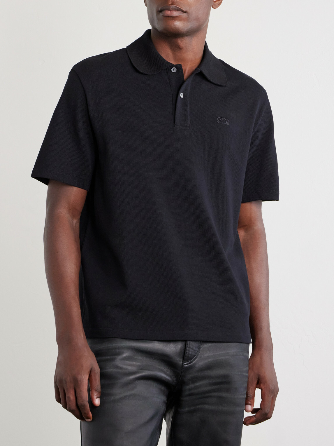 LOEWE - Anagram-Embroidered Cotton-Piqué Polo Shirt - Black