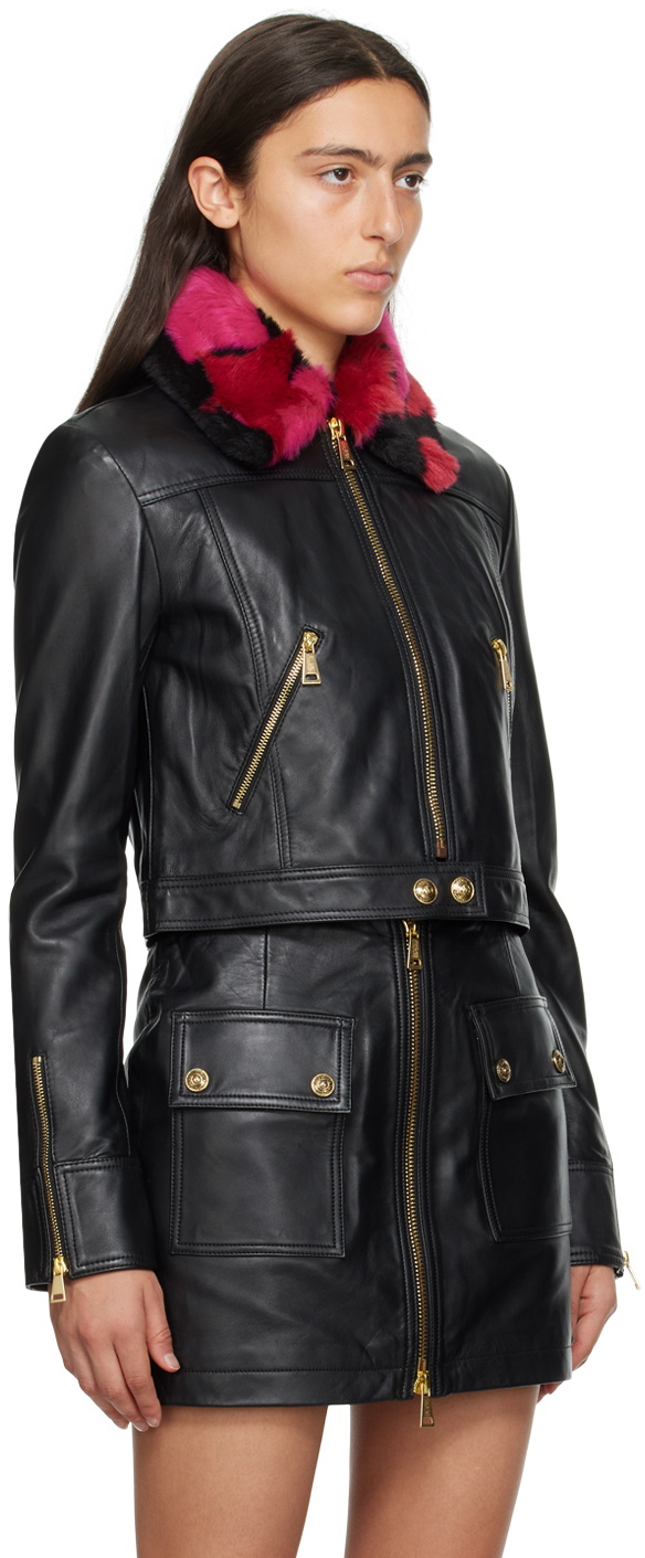 Versace Jeans Couture Black Spread Collar Leather & Faux-Fur