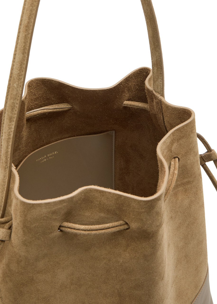 Mansur Gavriel Leather and Suede Drawstring Bucket bag - Camel - One Size