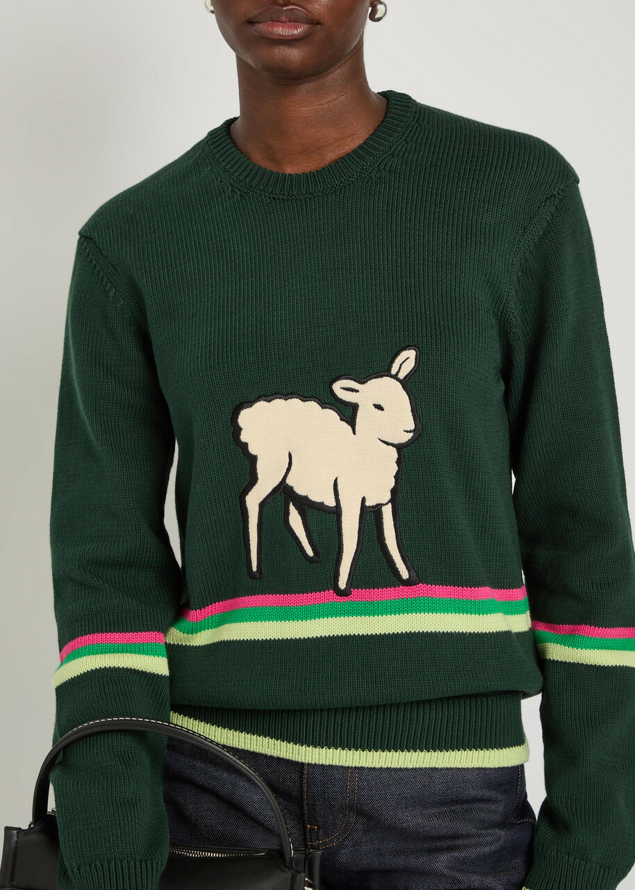JW Anderson Sheep Striped Cotton-knit Jumper Green