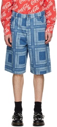 Charles Jeffrey LOVERBOY Blue Check Denim Shorts