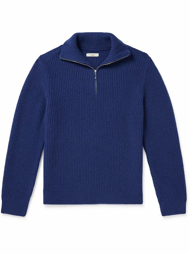 Photo: Nudie Jeans - August Ribbed Wool Half-Zip Sweater - Blue