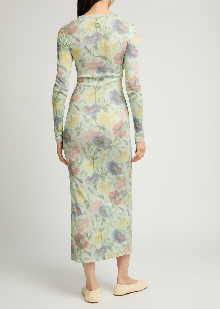 Loewe Ribbed Floral-print Silk-blend Midi Dress Multicoloured 1