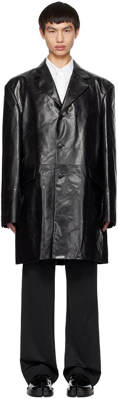 Photo: MM6 Maison Margiela Black Single-Breasted Leather Coat