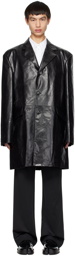 MM6 Maison Margiela Black Single-Breasted Leather Coat