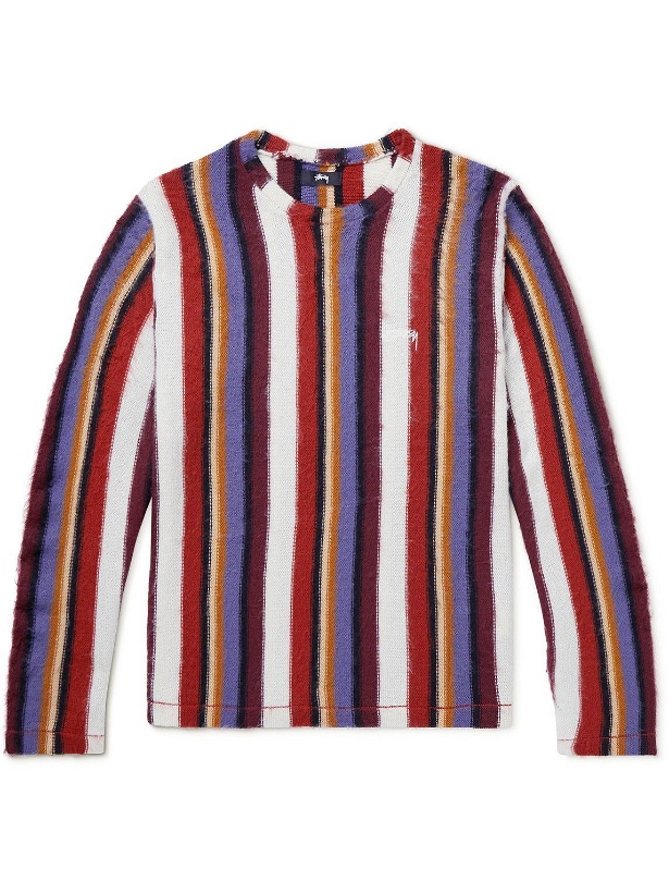 Photo: Stussy - Logo-Embroidered Striped Knitted Sweater - Red