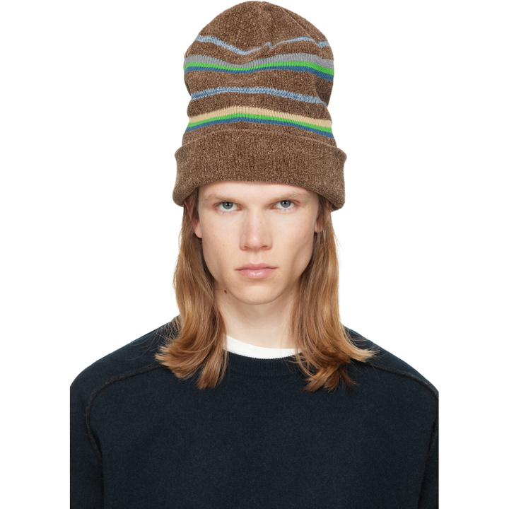 Photo: Maison Margiela Brown Striped Knit Beanie