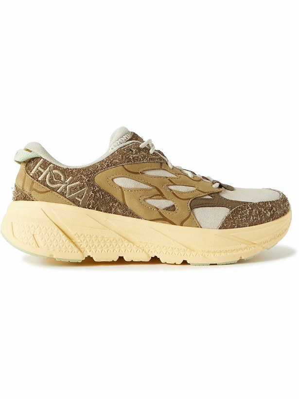 Photo: Hoka One One - Clifton L Suede, Leather and Mesh Running Sneakers - Brown