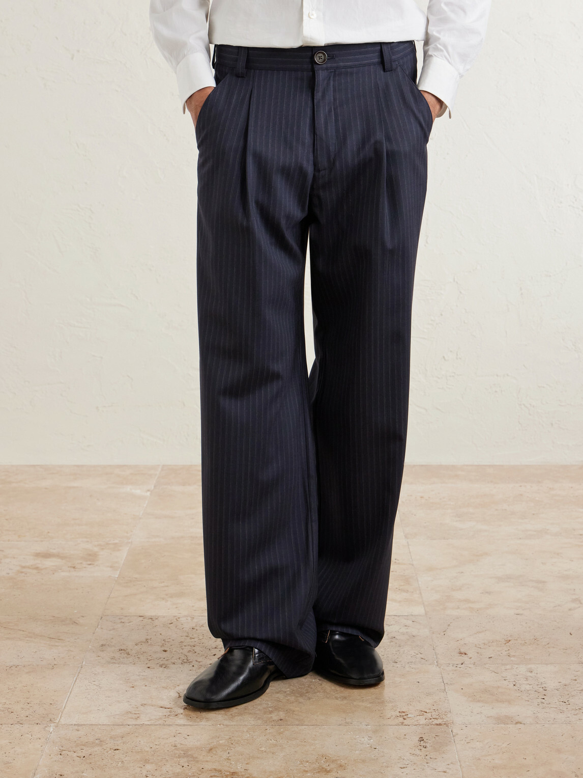 Oliver Spencer - Orsman Wide-Leg Pinstriped Wool Pants - Blue
