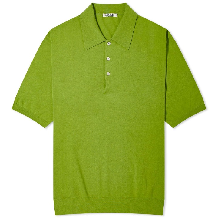 Photo: Auralee Men's Cotton Knit Polo Shirt in Sage Green