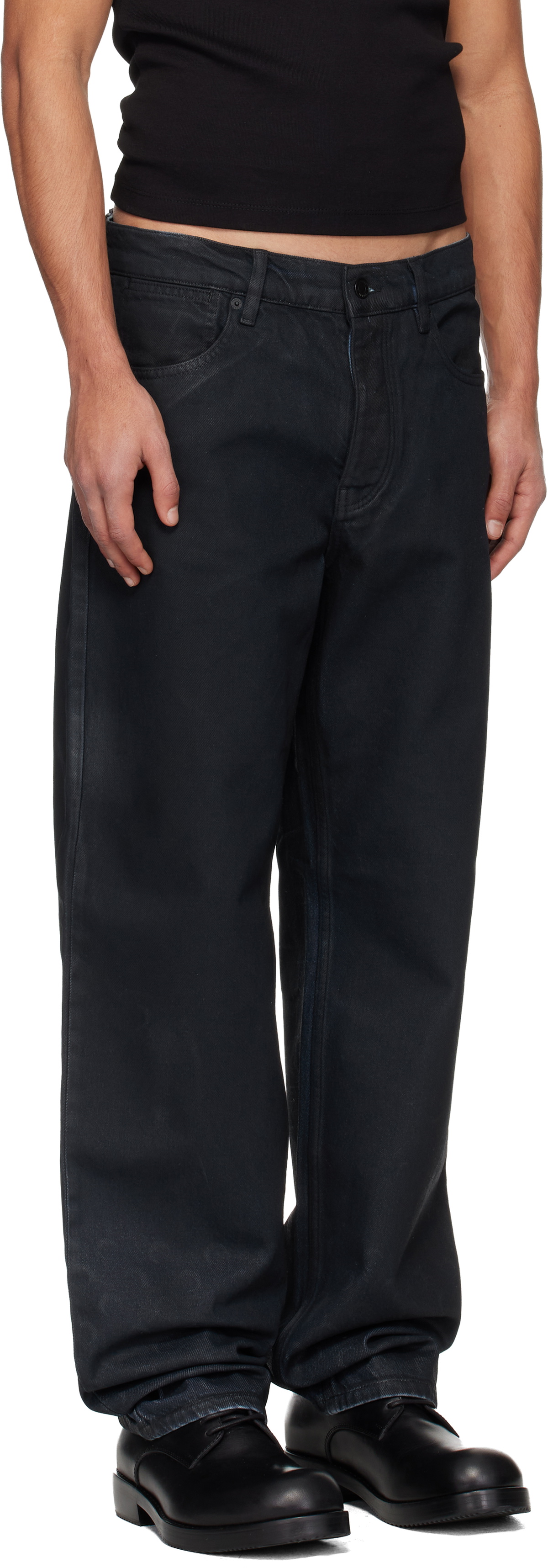 Marine Serre Black Moon Waxed Denim Straight Jeans