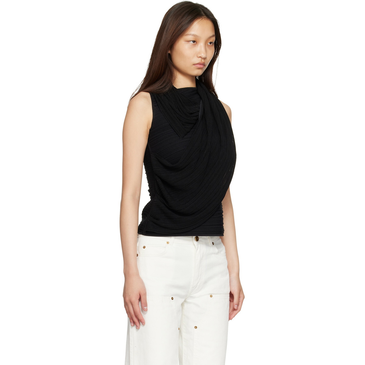 BALMAIN Black One Shoulder Top