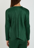 Pleats Please Issey Miyake Pleated Woven Cardigan Dark Green
