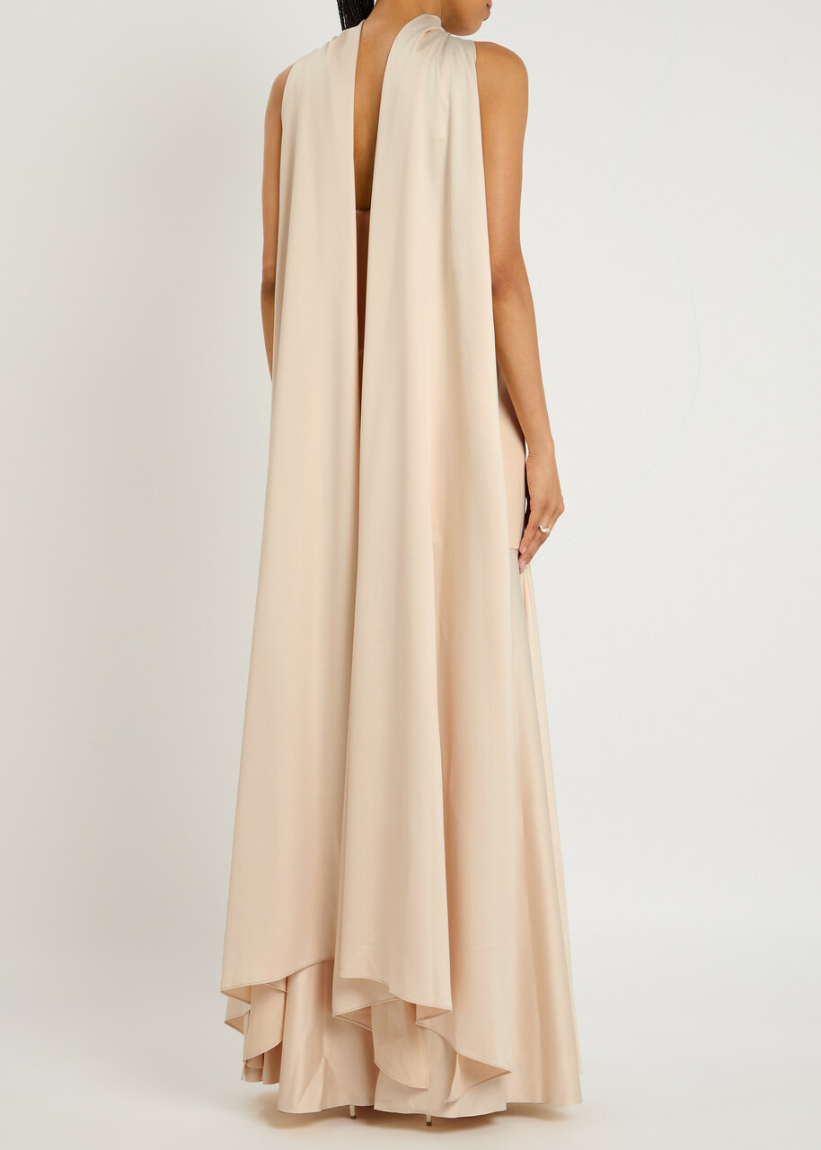 Solace London Cece Draped Satin and Crepe Maxi Dress Cream