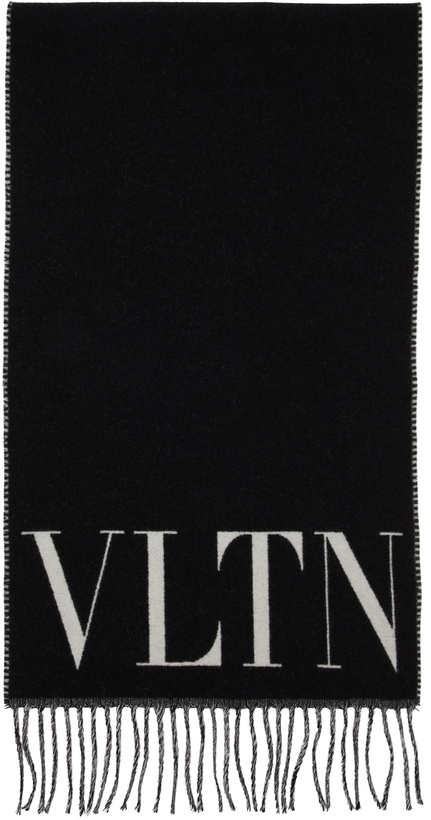 Photo: Valentino Garavani Black & Off-White Virgin Wool 'VLTN' Scarf