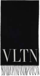 Valentino Garavani Black & Off-White Virgin Wool 'VLTN' Scarf