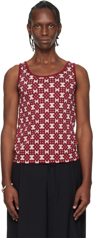 Photo: Dries Van Noten Off-White & Red Jacquard Tank Top