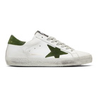 Golden Goose White and Green Superstar Sneakers