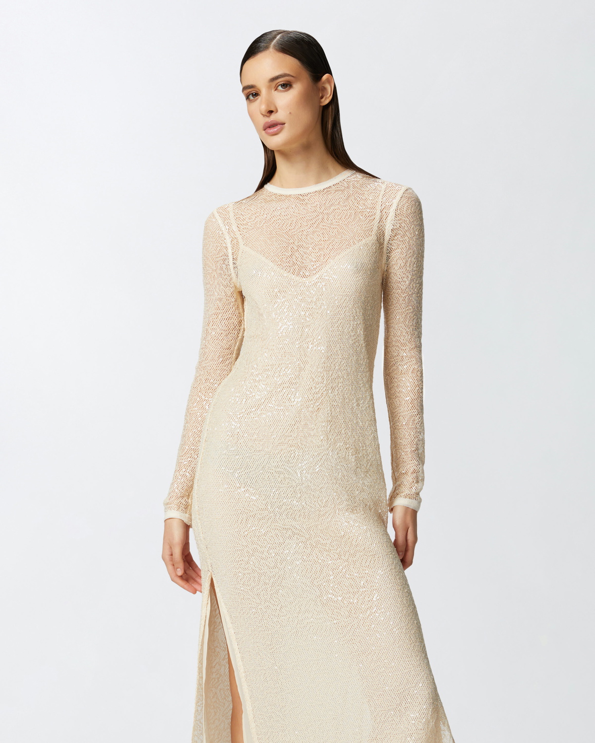 Pinko Sequinned Mesh Midi Dress G. Maroso Beige Pinko
